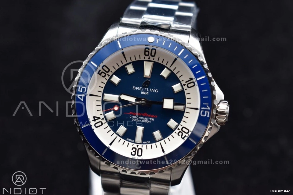 Automatic Blue Edition Bracelet Dial 482 on 44 Blue Bezel Ceramic Thermal SS A SuperOcean TF 1:1 Best White 0820